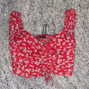 Zara Smocked Off the Shoulder Floral Top Size XS